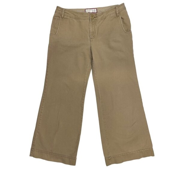 OLD NAVY Wide Leg Twill Trousers Women's 10 Regular Tan Low-Rise Button Pockets - Picture 7 of 16